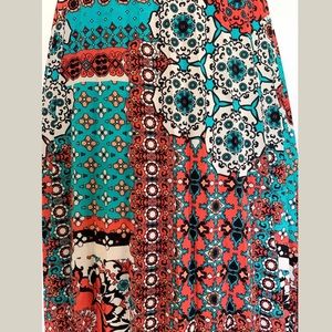 Boho Patch Work Print Silky Printed Skirt NWOT
